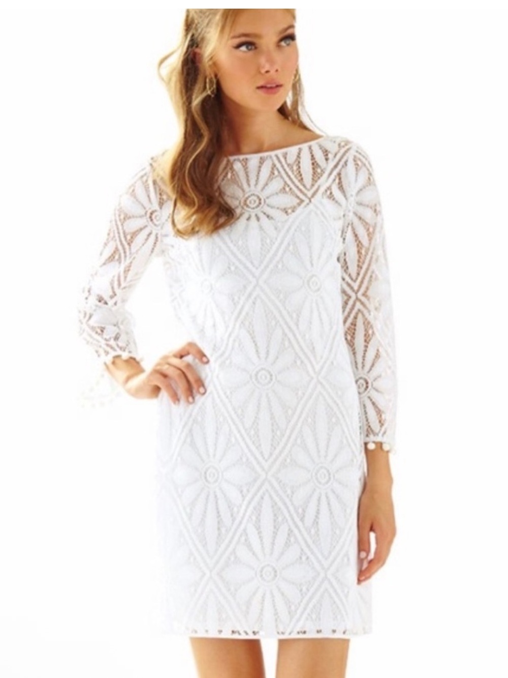 Lilly Pulitzer Topanga Dress Lace Pom Pom XS Party Cocktail Rush Bridal Shower